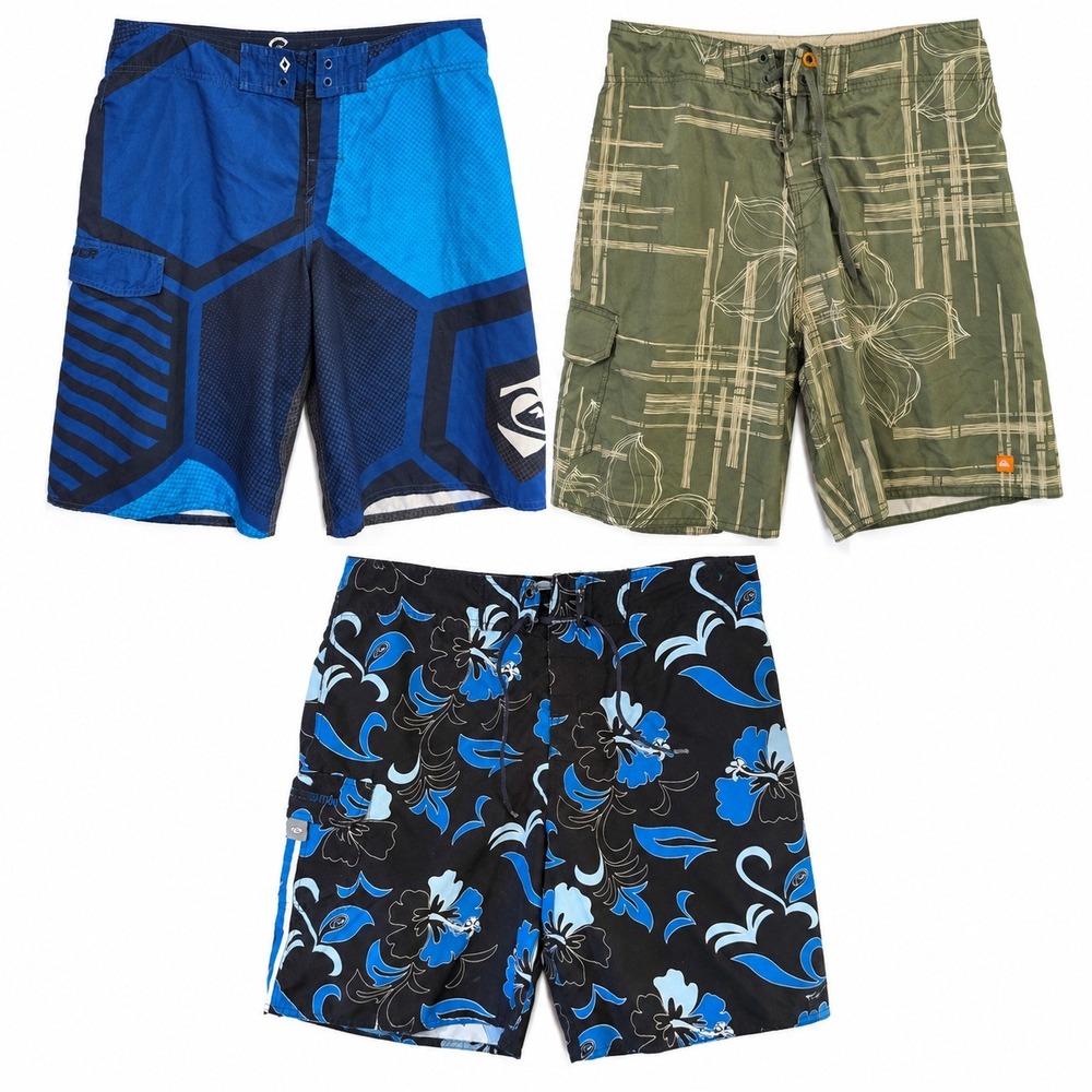 Quiksilver Lot of 3 Board Shorts Mens 34 Blue Green Black Floral Cargo Swimwear